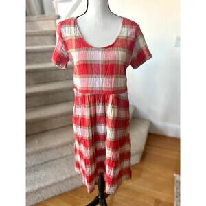 ace & jig Red & Cream Plaid Short Sleeve Cotton Crinkle Dress